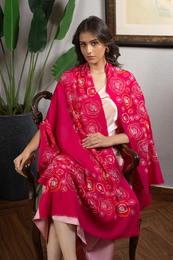 Floral Bliss  | Embroidered Fine Wool Silk Stole